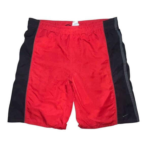 Nike Vintage Red & Black Men's Swim Trunks Mesh Netting Large EUC - Picture 1 of 5